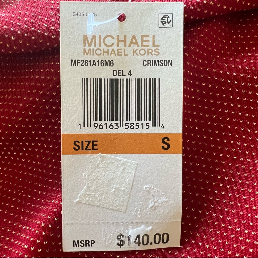 NWT $140 Michael Kors Red Dress Small Gold Metallic Faux-Wrap Crimson - Picture 11 of 15
